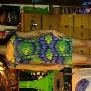 Retro hippie multicolor dress with sleeves