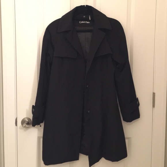 Calvin Klein Black Hooded Raincoat Trenchcoat