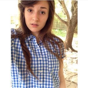 Forever 21 blue plaid crop top button up