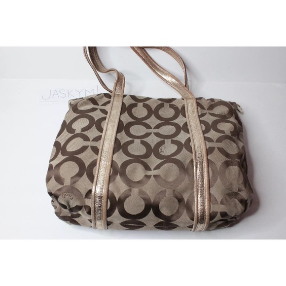 Coach Poppy Op Art Glam Tote in the Khaki/Gold - Picture 8 of 8