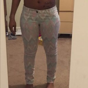 Pink, white, and light blue jeans