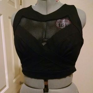 Black mesh and fabric crop top