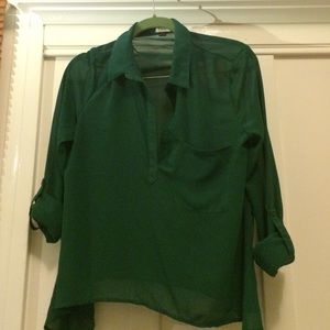 Green three quarter length sleeve blouse