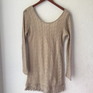 Tan Longsleeve Ripcurl Dress with Tasseled Bottom