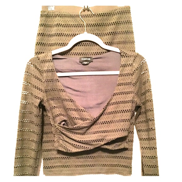Bebe two piece army green cropped top and skirt