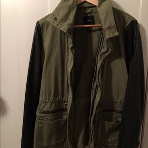 Military Style jacket with leather sleeves