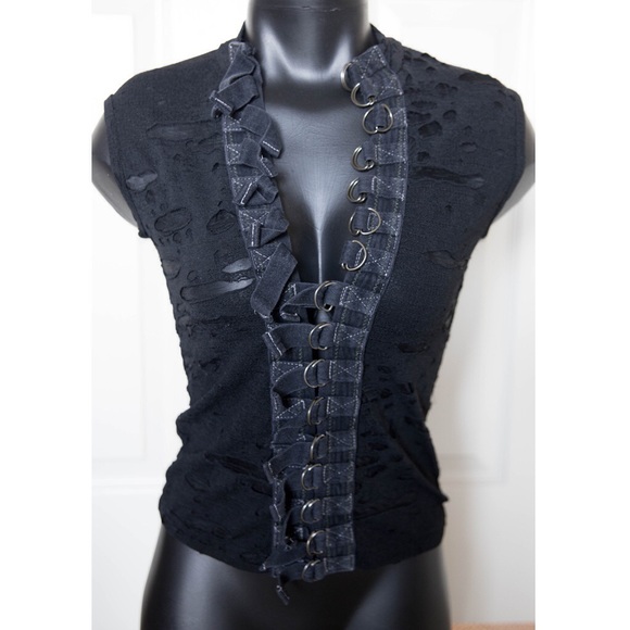 Hot Topic Tops - 🌑Distressed Sleeveless Black Shrine Goth Shirt XS