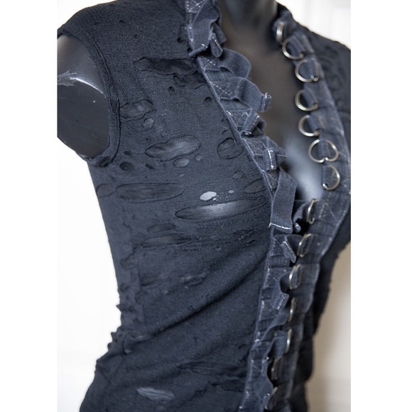 🌑Distressed Sleeveless Black Shrine Goth Shirt XS - Picture 2 of 4