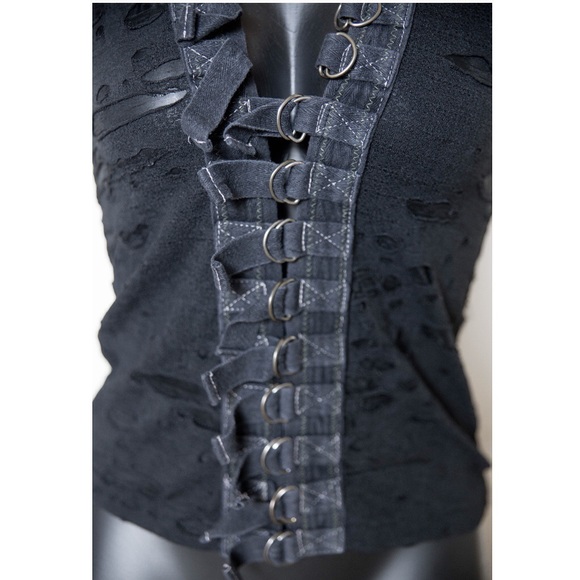 🌑Distressed Sleeveless Black Shrine Goth Shirt XS - Picture 3 of 4