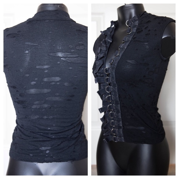 🌑Distressed Sleeveless Black Shrine Goth Shirt XS - Picture 4 of 4