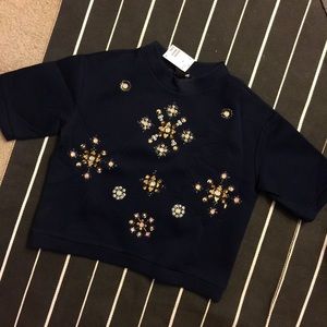 H&M beaded blue sweater