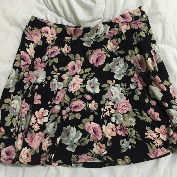 Black floral skater skirt