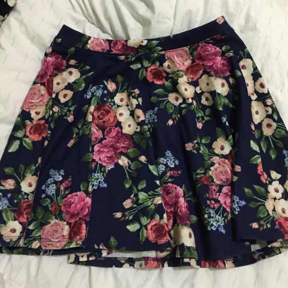 Navy blue floral skater skirt