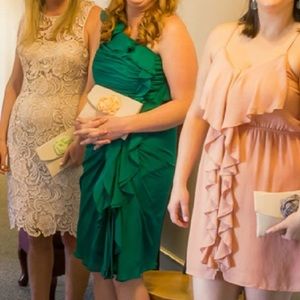 Badgley Mischka Emerald Ruffled Silk One-Shoulder