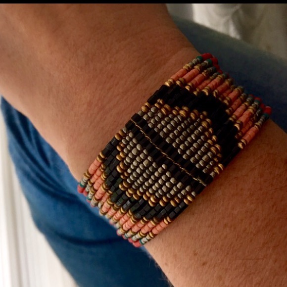 Beaded & Tasseled Cuff Bracelet - Picture 2 of 4