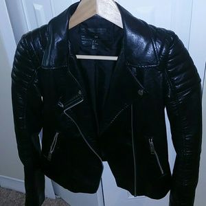 Black faux leather moto jacket