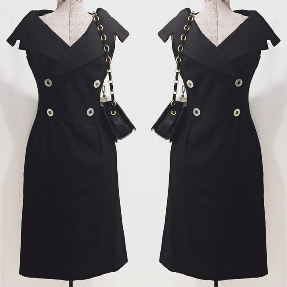 Vintage Dresses & Skirts - Vintage 1960's Black Collared Wiggle Pin-up Dress