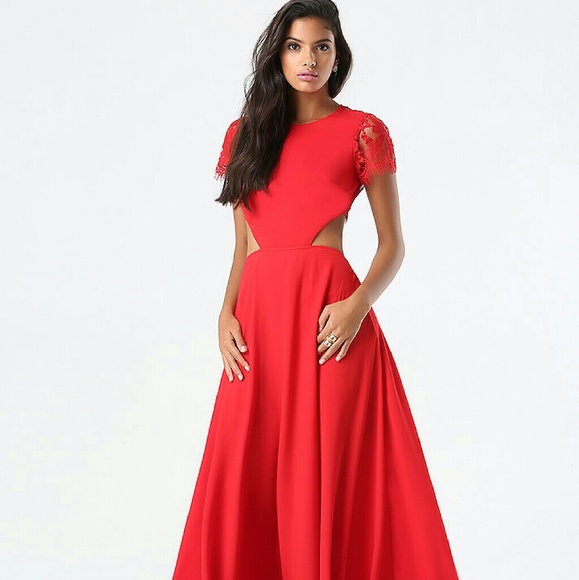 Bebe red gown with lace back