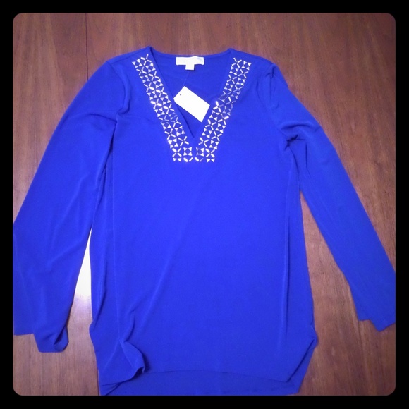 Michael Kors Blue V neck long sleeves shirt
