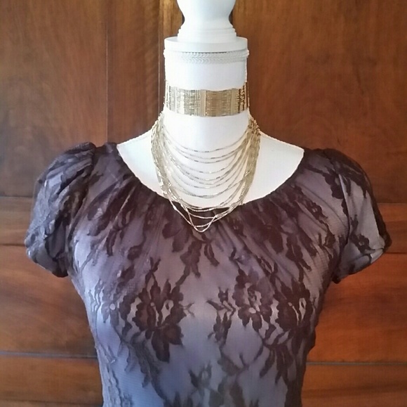 Mango brown lace overlay dress. Size small. NWT! - Picture 3 of 3