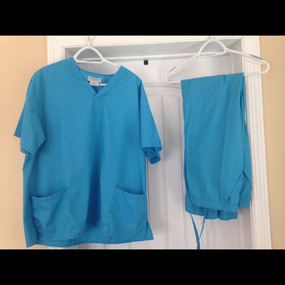 Natural Uniforms. runs big.Caribbean blue color.