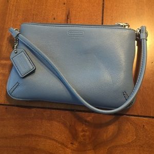 Authentic blue leather COACH wristlet