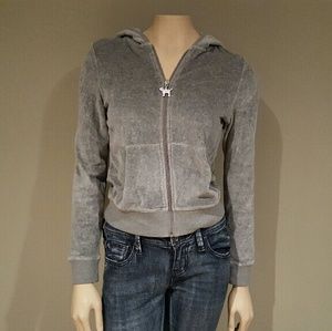 PINK Grey Velour Zip Up Hooded Sweatshirt