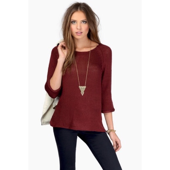 Tobi Tops - TOBI Loosely Knit Sweater - Burgundy