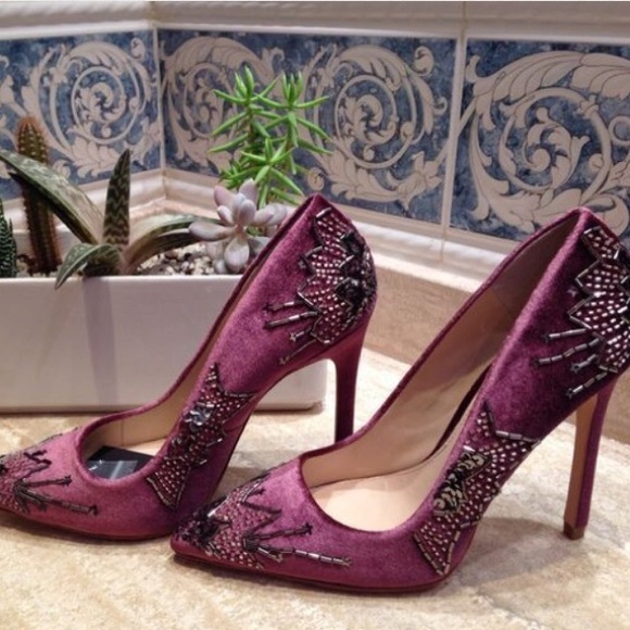 ZARA HAND BEADED VELVET HIGH HEEL SHOES BRAND NEW - Picture 2 of 4
