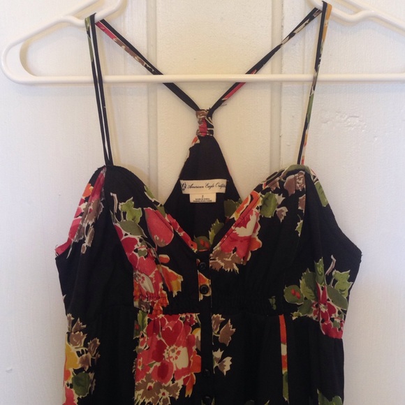 Floral Halter-like Black Dress