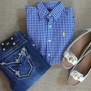 Gingham check polo button up