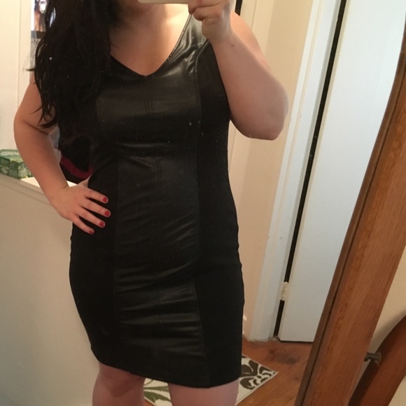 Black fitted dress with leather front