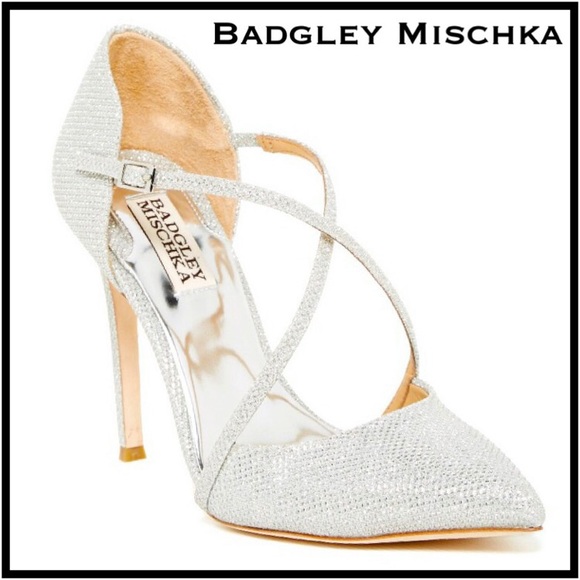 Badgley Mischka Shiny Silver Metallic Heels - Picture 2 of 4