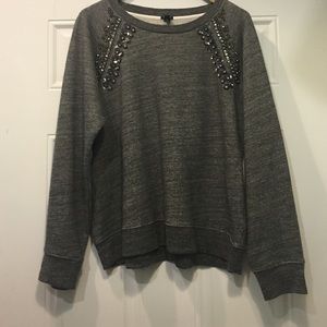 J Crew Gray Rhinestone Embellished Sweatshirt Top