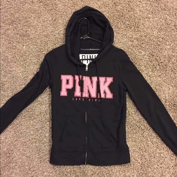 PINK  Zip up black sweatshirt