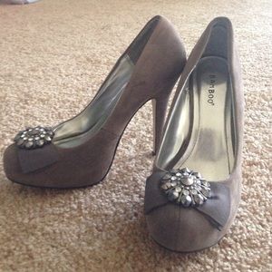Grey embellished heels by Bamboo