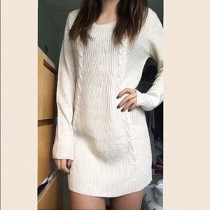 Ivory cable knit sweater dress
