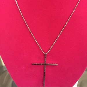 Black Diamond Silver Cross with 14k chain