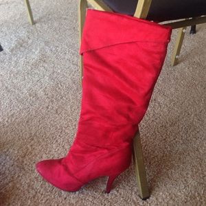 Red calf height boots