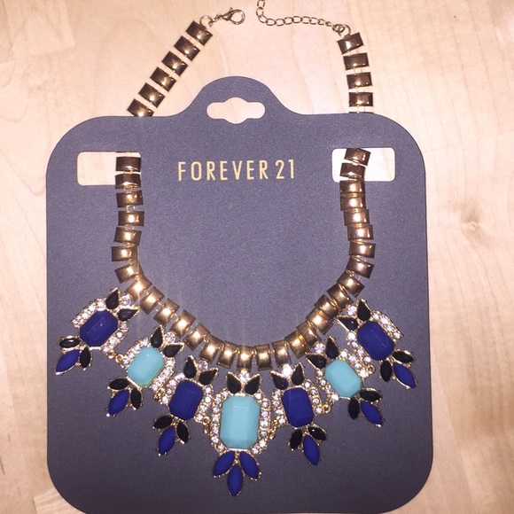 New beautiful blue gold statement necklace