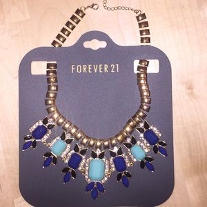 New beautiful blue gold statement necklace