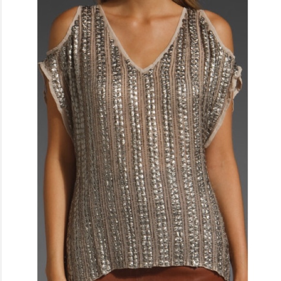 Parker slit sleeve beaded and sequin top