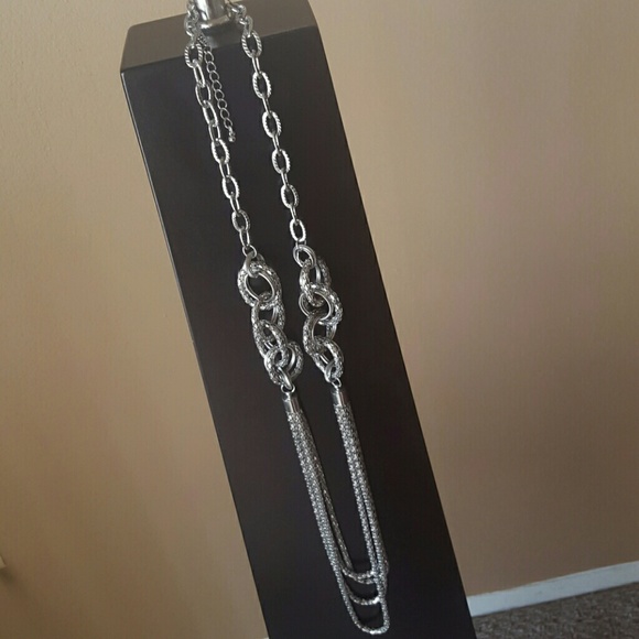 Long Silver Multi- Media Chained Necklace