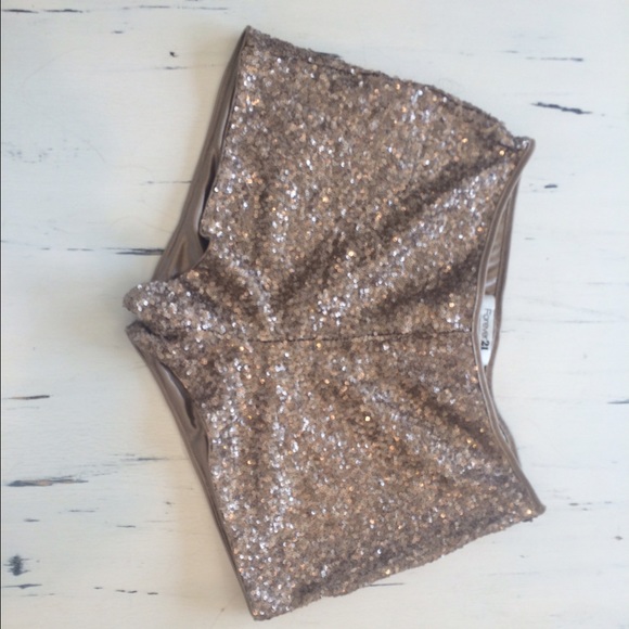 Champagne sequin shorts.
