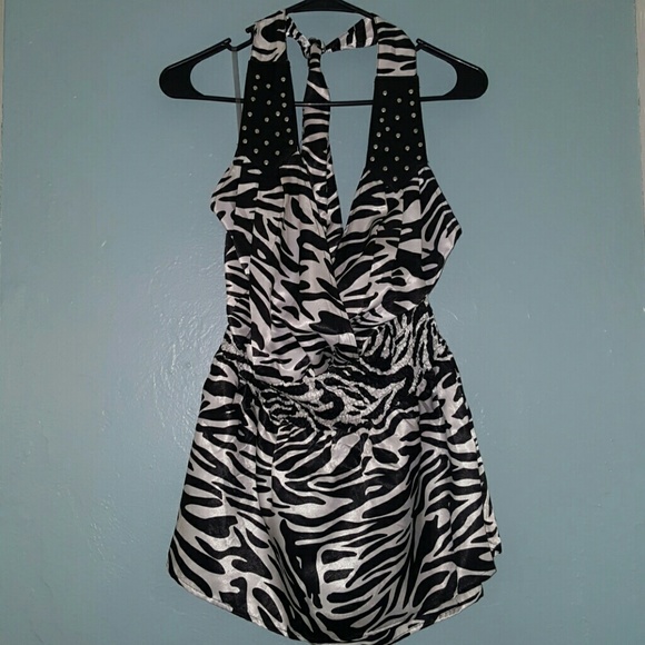 Silk zebra studded halter top