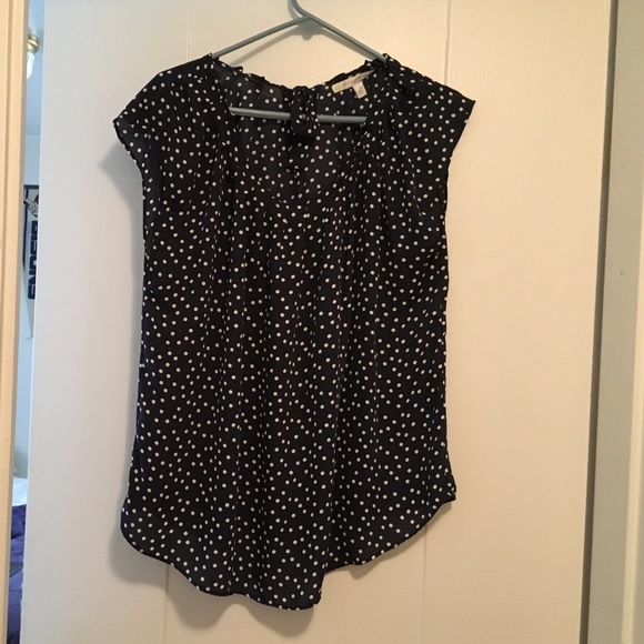 Lauren Conrad blouse Navy with white polka dots