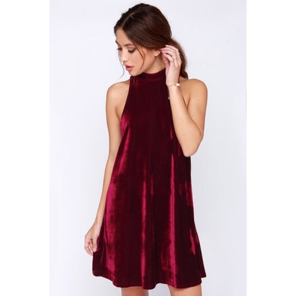velvet mock neck dress