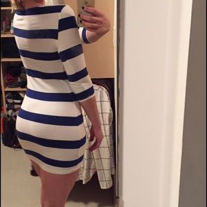 Blue and white striped cotton dress