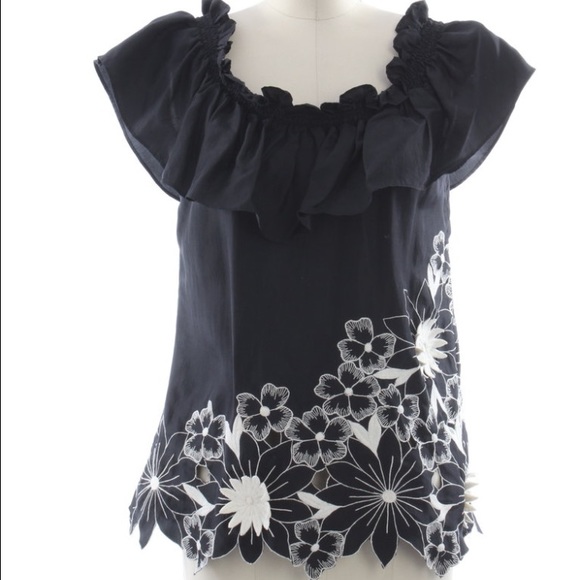Yoana Baraschi Black Embroidered Ruffle Tank 💄