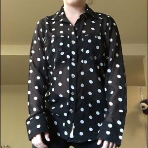 Black blouse with white Polk a dots